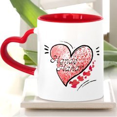 Kişiye Özel Sevgililer Günü Tasarımlı Kırmızı Kalpli Kupa Bardak - 6