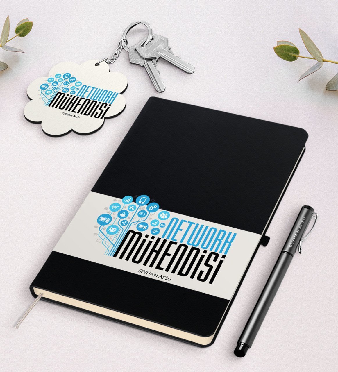 Kişiye Özel Network Mühendisi Siyah Defter Kalem Ve Anahtarlık Hediye Seti