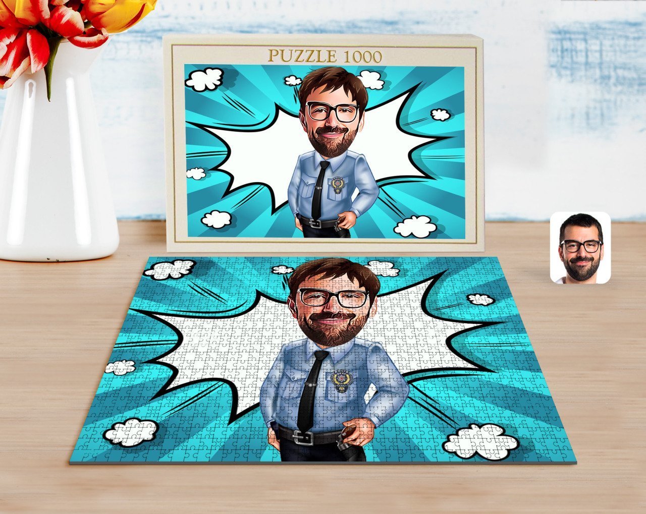 Kişiye Özel Erkek Polis Karikatürlü 1000 Parça Profesyonel Puzzle-1