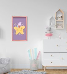 BK Home Sevimli Yıldız Tasarımlı Dekoratif Pembe Ahşap Çerçeveli Çocuk Odası Tablo-2