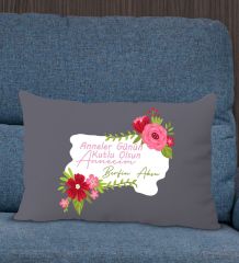 BK Gift Kişiye Özel İsimli Anneler Günü Tasarımlı Premium Kumaş Antrasit Dikdörtgen Kırlent Yastık, Anneler Günü Hediyesi, Ev Dekorasyonu-6