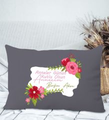 BK Gift Kişiye Özel İsimli Anneler Günü Tasarımlı Premium Kumaş Antrasit Dikdörtgen Kırlent Yastık, Anneler Günü Hediyesi, Ev Dekorasyonu-6