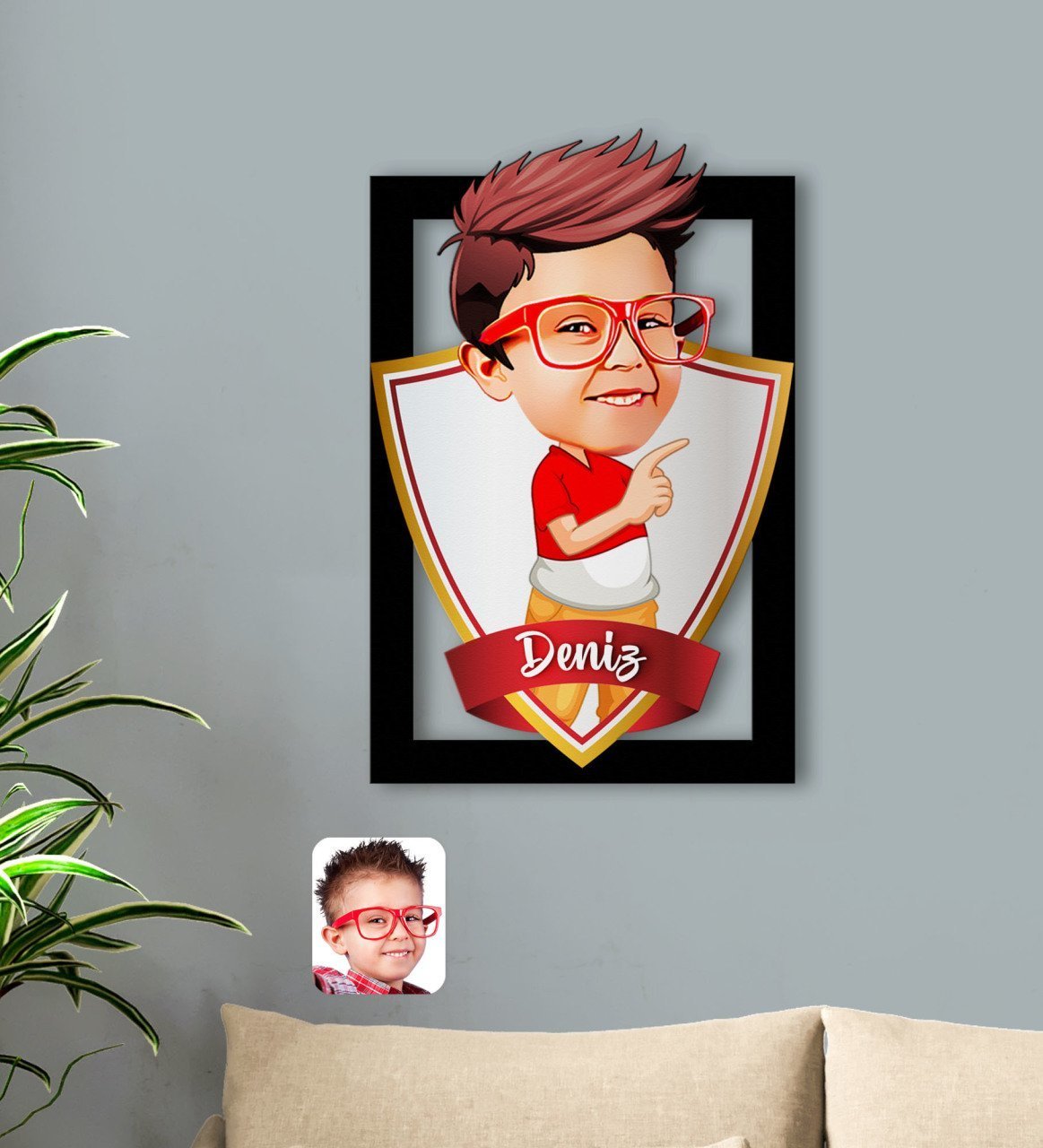 Kişiye Özel İsimli Erkek Çocuk Karikatürlü 3D Ahşap Tablo-1