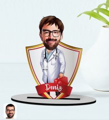 Kişiye Özel İsimli Erkek Acil Tıp Teknisyeni Karikatürlü Ahşap Biblo Model-1