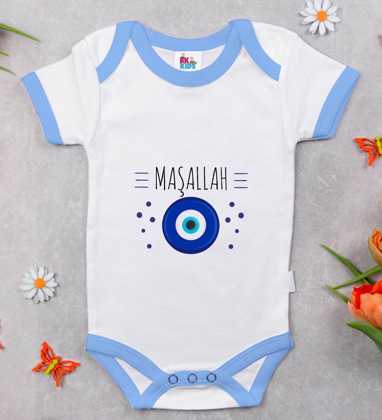 BK Kids Maşallah Tasarımlı Mavi Bebek Body Zıbın-1