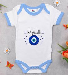BK Kids Maşallah Tasarımlı Mavi Bebek Body Zıbın-1
