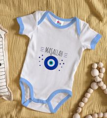 BK Kids Maşallah Tasarımlı Mavi Bebek Body Zıbın-1