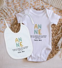 BK Kids Kişiye Özel Anne Tasarımlı Bebek Body Zıbın ve Mama Önlüğü Hediye Seti - Model 2