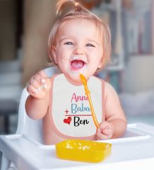 BK Kids Anne Baba Tasarımlı Pembe Bebek Mama Önlüğü-1