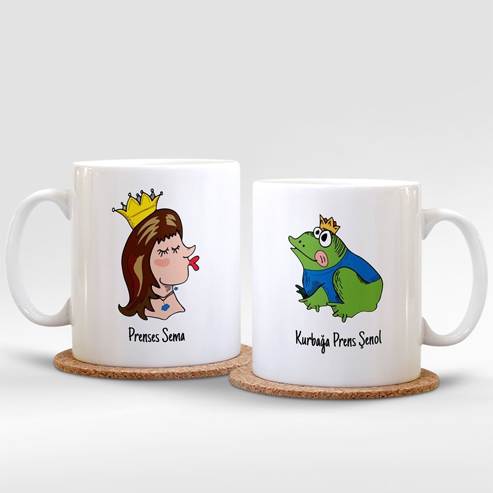 Kişiye Özel İkili İsimli Prenses & Kurbağa Prens Beyaz Kupa Bardak