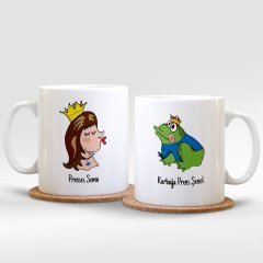 Kişiye Özel İkili İsimli Prenses & Kurbağa Prens Beyaz Kupa Bardak