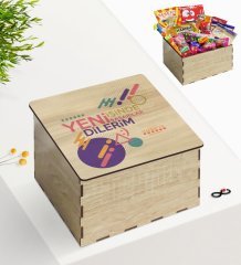 Kişiye Özel Ahşap Kutuda Yeni İşinde Başarılar Dilerim Tasarımlı Nostaljik Lezzetler Hediye Seti-2