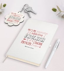 Kişiye Özel İngilizce Öğretmeni Beyaz Defter Kalem Ve Anahtarlık Hediye Seti-6