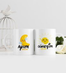 Kişiye Özel Güneşim ve Ayım Tasarımlı İkili Beyaz Kupa Bardak-5