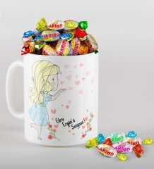Kişiye Özel Sevgililer Günü Beyaz Kupa ve Haribo Şeker Hediye Seti-60