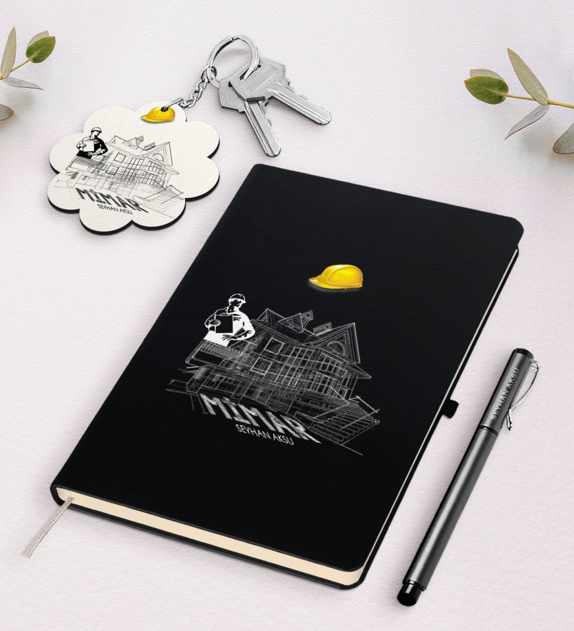 Kişiye Özel Mimar Siyah Defter Kalem Ve Anahtarlık Hediye Seti-2