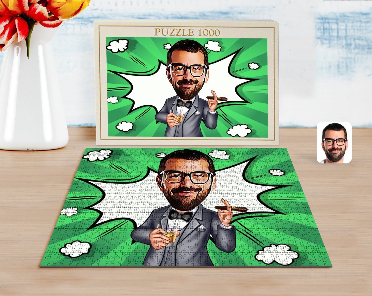 Kişiye Özel Erkek Patron Karikatürlü 1000 Parça Profesyonel Puzzle-3