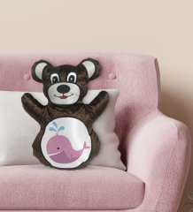 BK Gift Sevimli Balina Tasarımlı Kahverengi Ayıcık Yastık-1