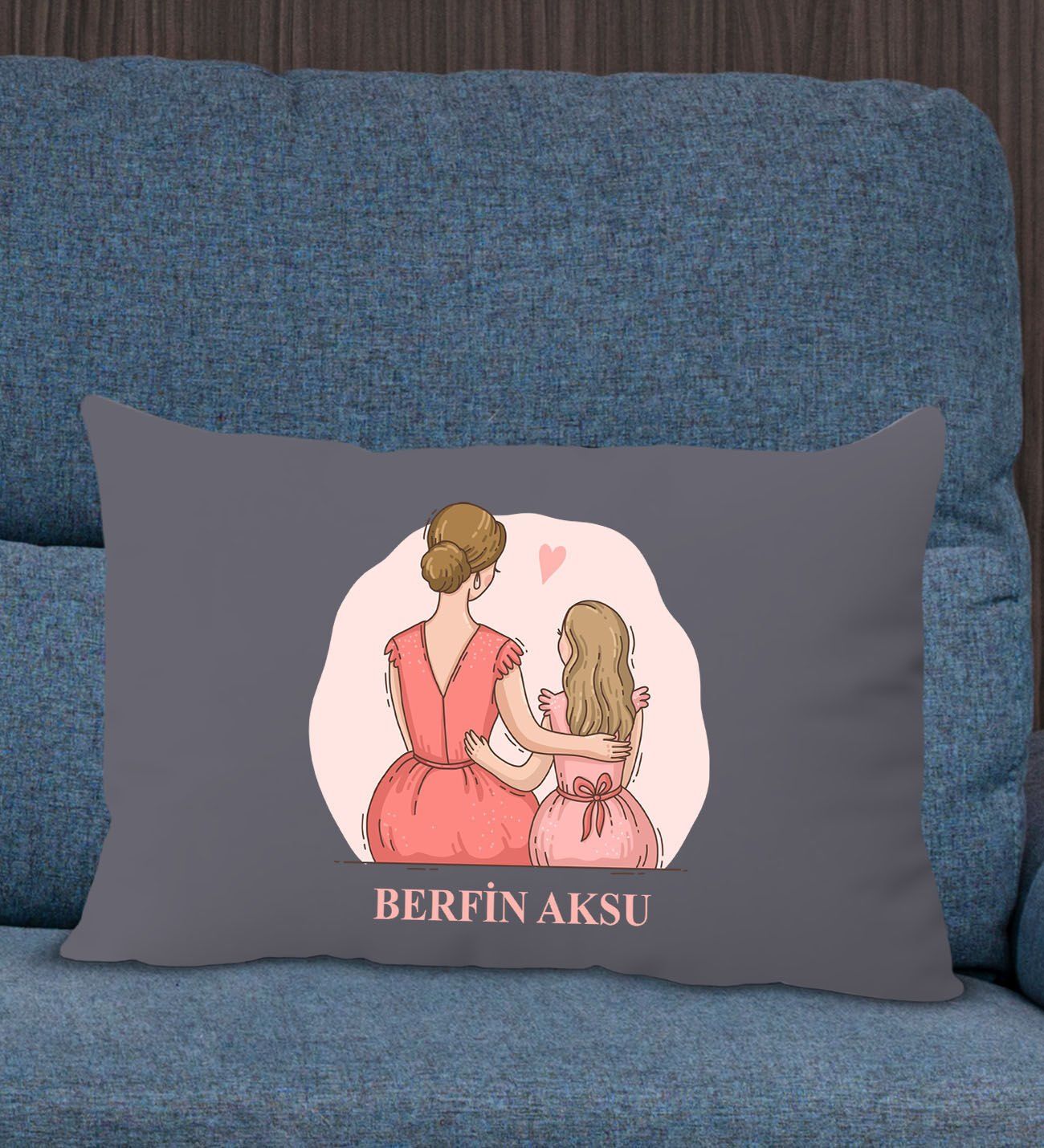 BK Gift Kişiye Özel İsimli Anneler Günü Tasarımlı Premium Kumaş Antrasit Dikdörtgen Kırlent Yastık, Anneler Günü Hediyesi, Ev Dekorasyonu-5