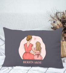 BK Gift Kişiye Özel İsimli Anneler Günü Tasarımlı Premium Kumaş Antrasit Dikdörtgen Kırlent Yastık, Anneler Günü Hediyesi, Ev Dekorasyonu-5
