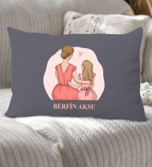 BK Gift Kişiye Özel İsimli Anneler Günü Tasarımlı Premium Kumaş Antrasit Dikdörtgen Kırlent Yastık, Anneler Günü Hediyesi, Ev Dekorasyonu-5