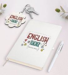 Kişiye Özel İngilizce Öğretmeni Beyaz Defter Kalem Ve Anahtarlık Hediye Seti-5