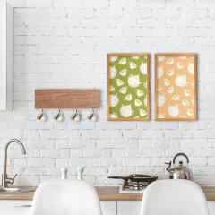 BK Home Doğal Ahşap Dekoratif Fincan Askılığı ve 2’li Mutfak Konseptli Ahşap Tablo-2