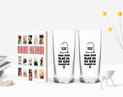 Kişiye Özel Renkli Baskılı Raki İçen Öldü De Su İçen Ölmedi Mi İkili Rakı Bardağı ve Rakı Cep Kitabı Hediye Seti-1