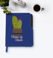 Kişiye Özel Kaktüs Tasarımlı Lacivert Termo Deri Defter-13