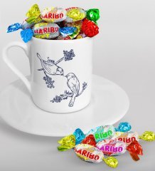 Kişiye Özel Sevgililer Günü Türk Kahvesi Fincanı ve Haribo Şeker Hediye Seti-85