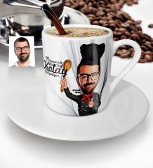 Kişiye Özel Bay Master Chef Karikatür Türk Kahvesi Fincanı - 3