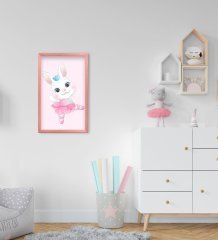BK Home Sevimli Tavşan Tasarımlı Dekoratif Pembe Ahşap Çerçeveli Çocuk Odası Tablo-3
