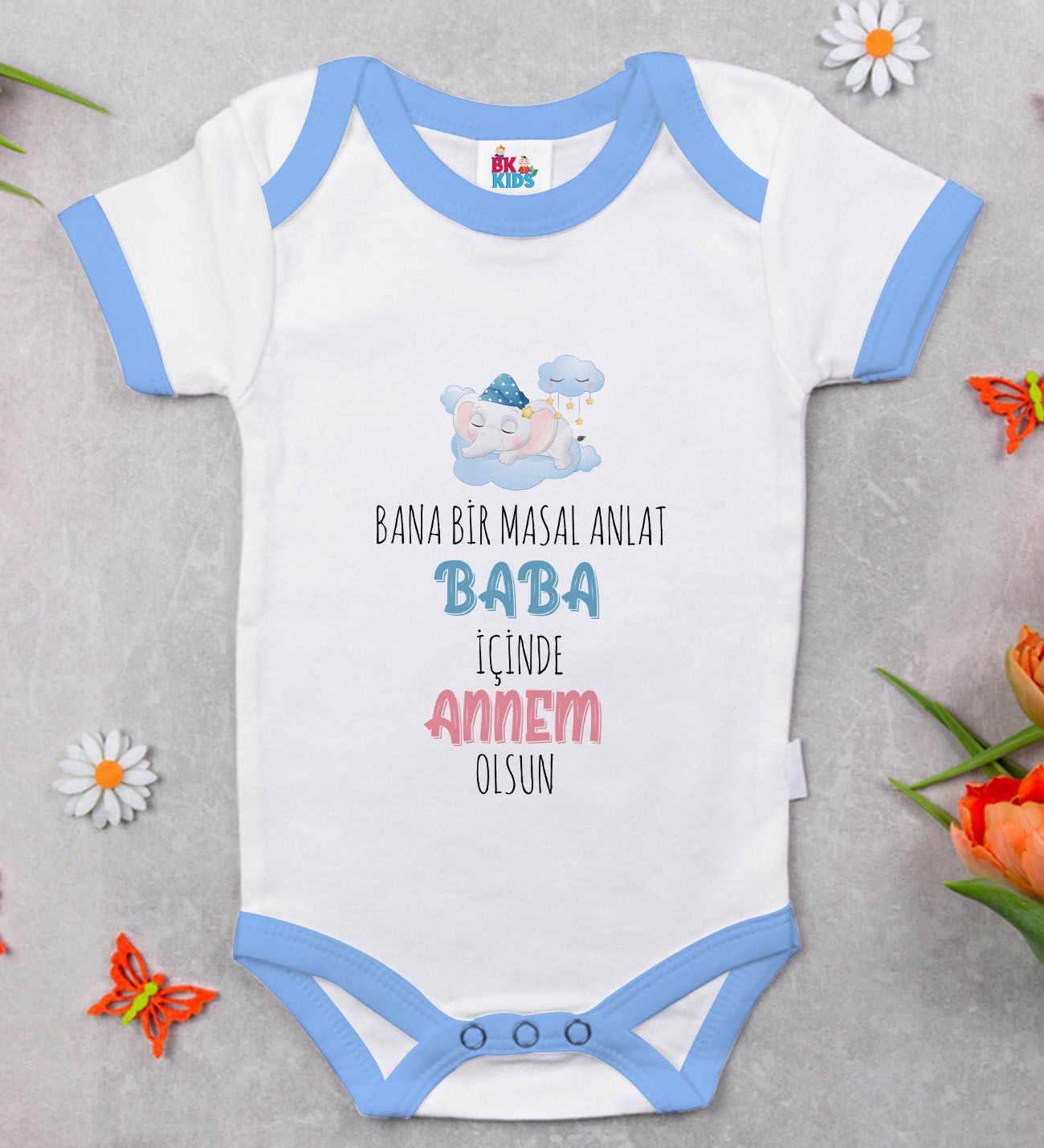BK Kids Masal Anlat Baba Tasarımlı Mavi Bebek Body Zıbın-1
