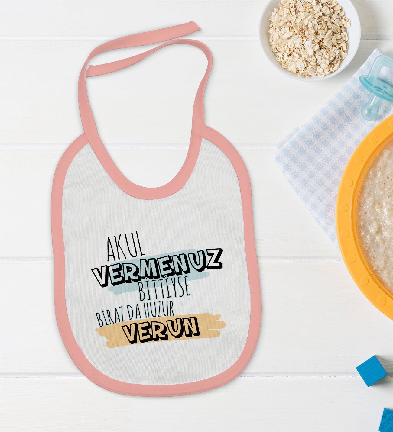 BK Kids Akul Vermenuz Bittiyse Tasarımlı Pembe Bebek Mama Önlüğü-1