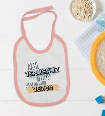 BK Kids Akul Vermenuz Bittiyse Tasarımlı Pembe Bebek Mama Önlüğü-1