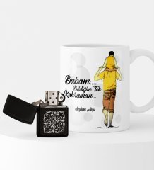 Kişiye Özel Babam Bildiğim Tek Kahraman Benzinli Çakmak ve Kupa Seti