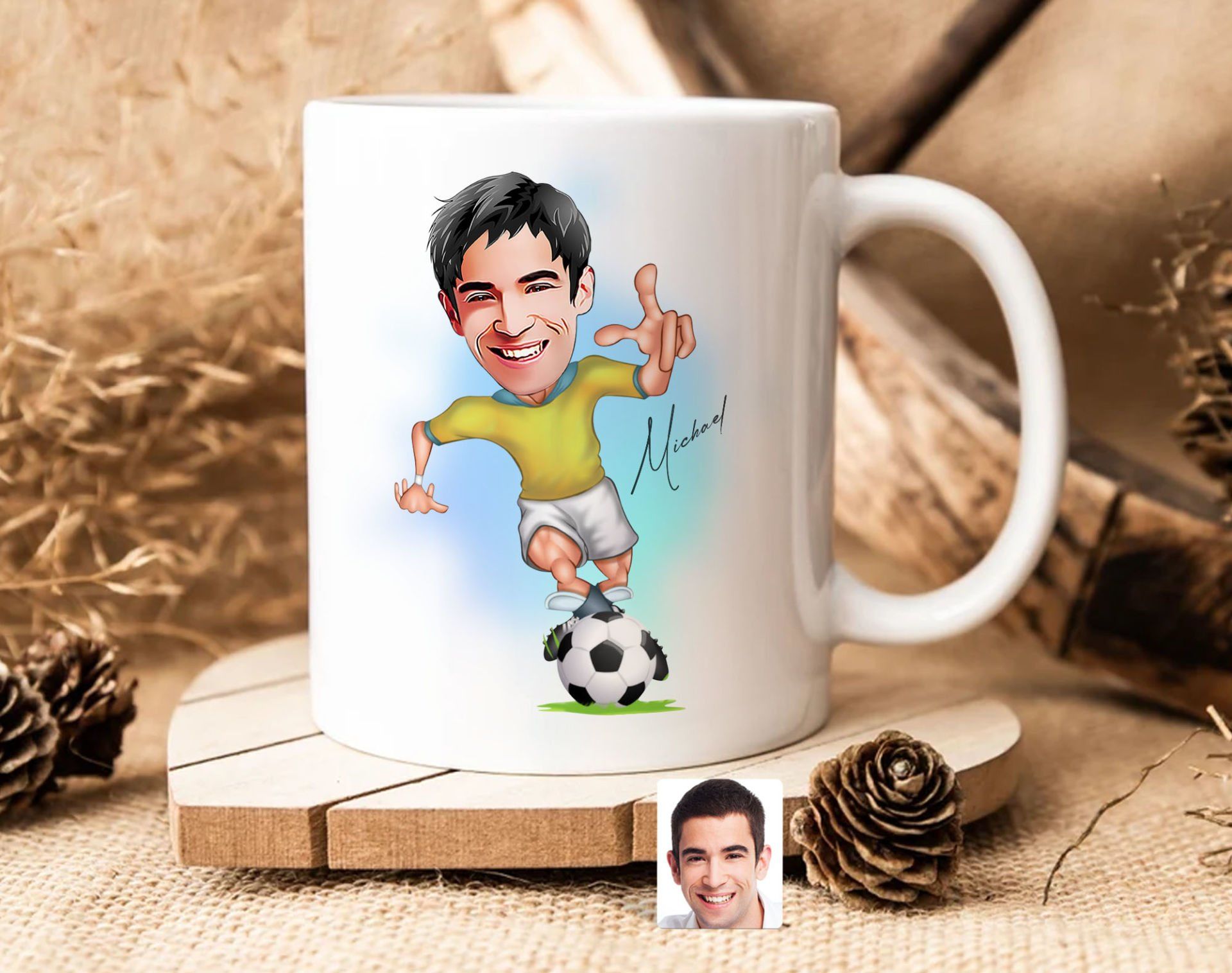 Bk Gift Kişiye Özel Futbolcu Karikatürlü Beyaz Kupa Bardak-10, Sevgiliye Hediye, Arkadaşa Hediye