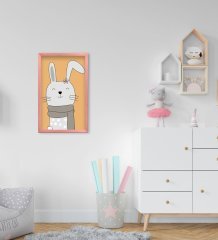 BK Home Sevimli Tavşan Tasarımlı Dekoratif Pembe Ahşap Çerçeveli Çocuk Odası Tablo-2