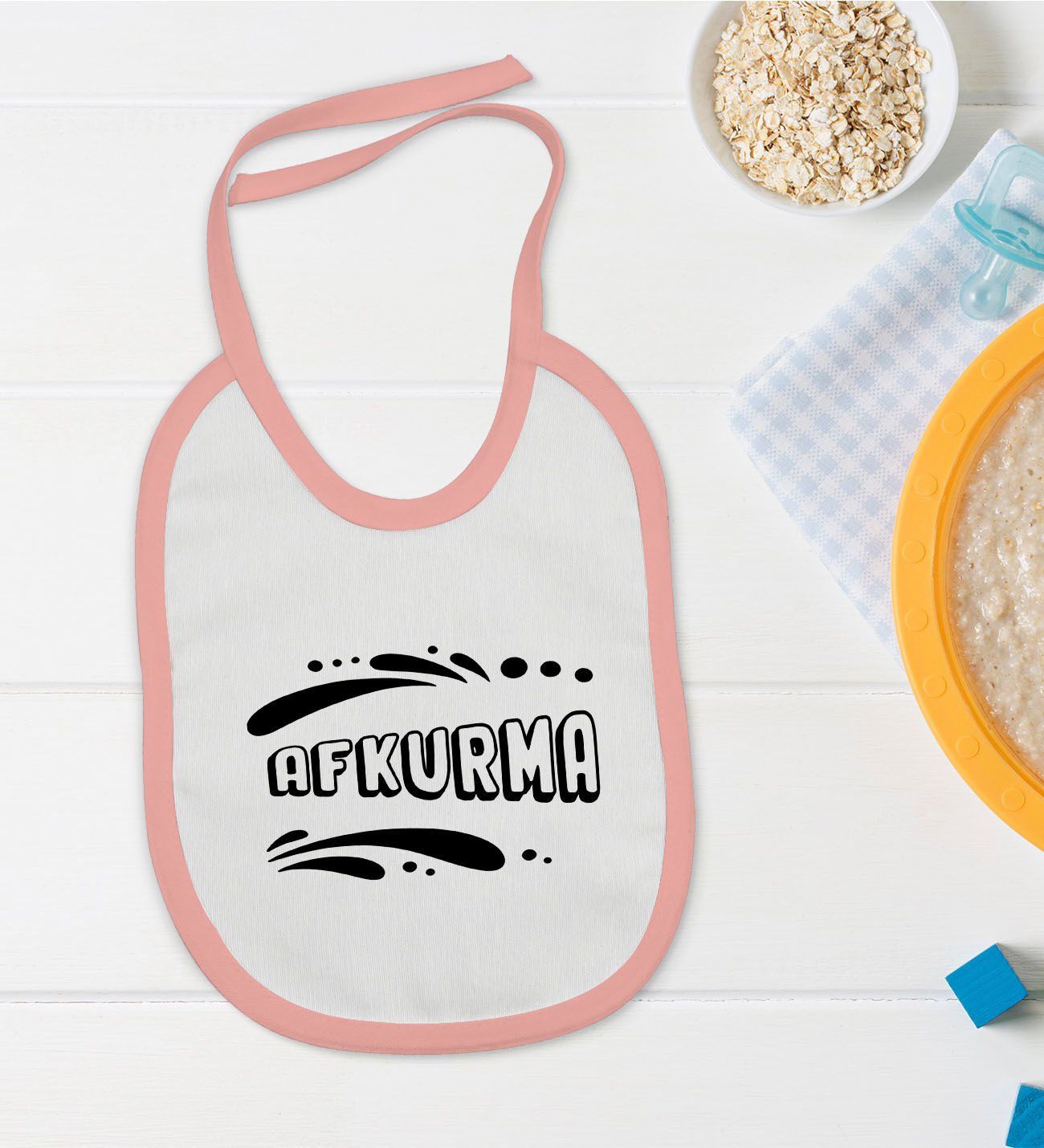 BK Kids Afkurma Tasarımlı Pembe Bebek Mama Önlüğü-1