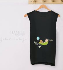 BK Gift Kişiye Özel İsimli Bebek Tasarımlı Siyah Sıfır Kol Hamile Tişört-2, Hamile Giyim, Eşe Hediye