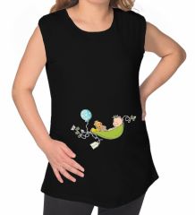 BK Gift Kişiye Özel İsimli Bebek Tasarımlı Siyah Sıfır Kol Hamile Tişört-2, Hamile Giyim, Eşe Hediye