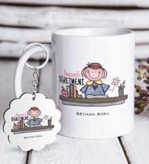 Kişiye Özel Anasınıfı Öğretmeni Beyaz Kupa ve Anahtarlık Hediye Seti-3