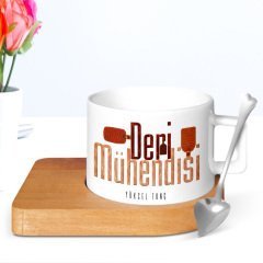 Kişiye Özel Mesleki Deri Mühendisi Ahşap Altlıklı Seramik Fincan
