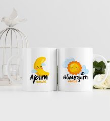 Kişiye Özel Güneşim ve Ayım Tasarımlı İkili Beyaz Kupa Bardak-2