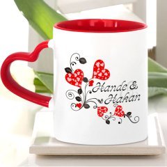 Kişiye Özel Sevgililer Günü Tasarımlı Kırmızı Kalpli Kupa Bardak - 2