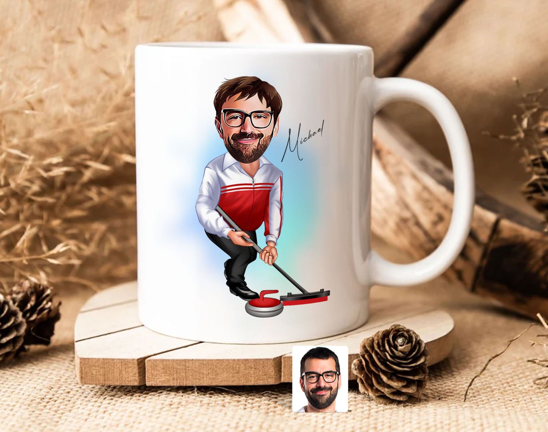 Bk Gift Kişiye Özel Curling Karikatürlü Beyaz Kupa Bardak-1, Sevgiliye Hediye, Arkadaşa Hediye