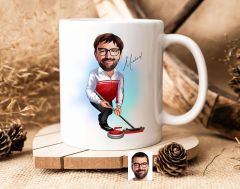 Bk Gift Kişiye Özel Curling Karikatürlü Beyaz Kupa Bardak-1, Sevgiliye Hediye, Arkadaşa Hediye