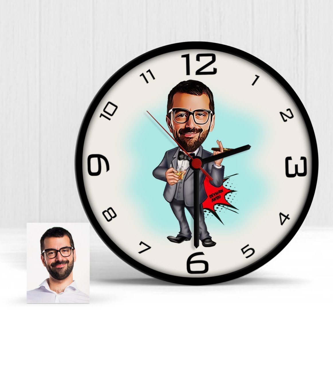 Kişiye Özel Bay Patron Karikatür Ahşap Duvar Saati - 3
