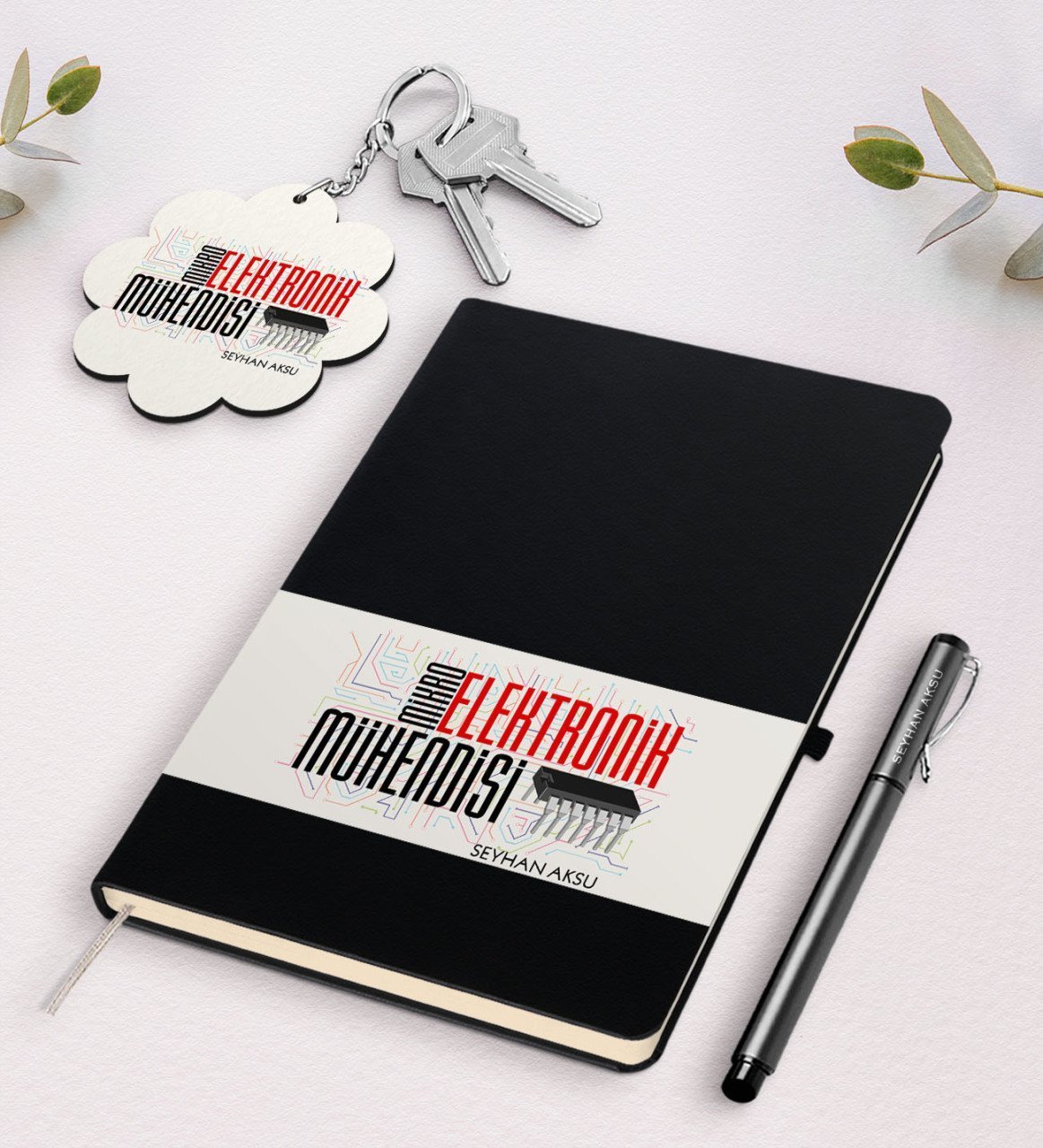 Kişiye Özel Mikroelektronik Mühendisi Siyah Defter Kalem Ve Anahtarlık Hediye Seti-1
