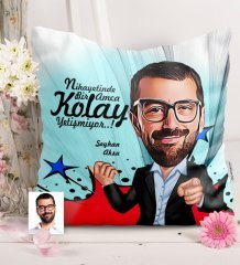 Kişiye Özel Amca Karikatürlü Saten Yastık - 1
